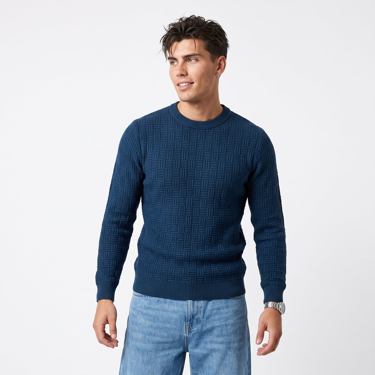 Men's Textured Knit Sweater – Classic Crew Neck