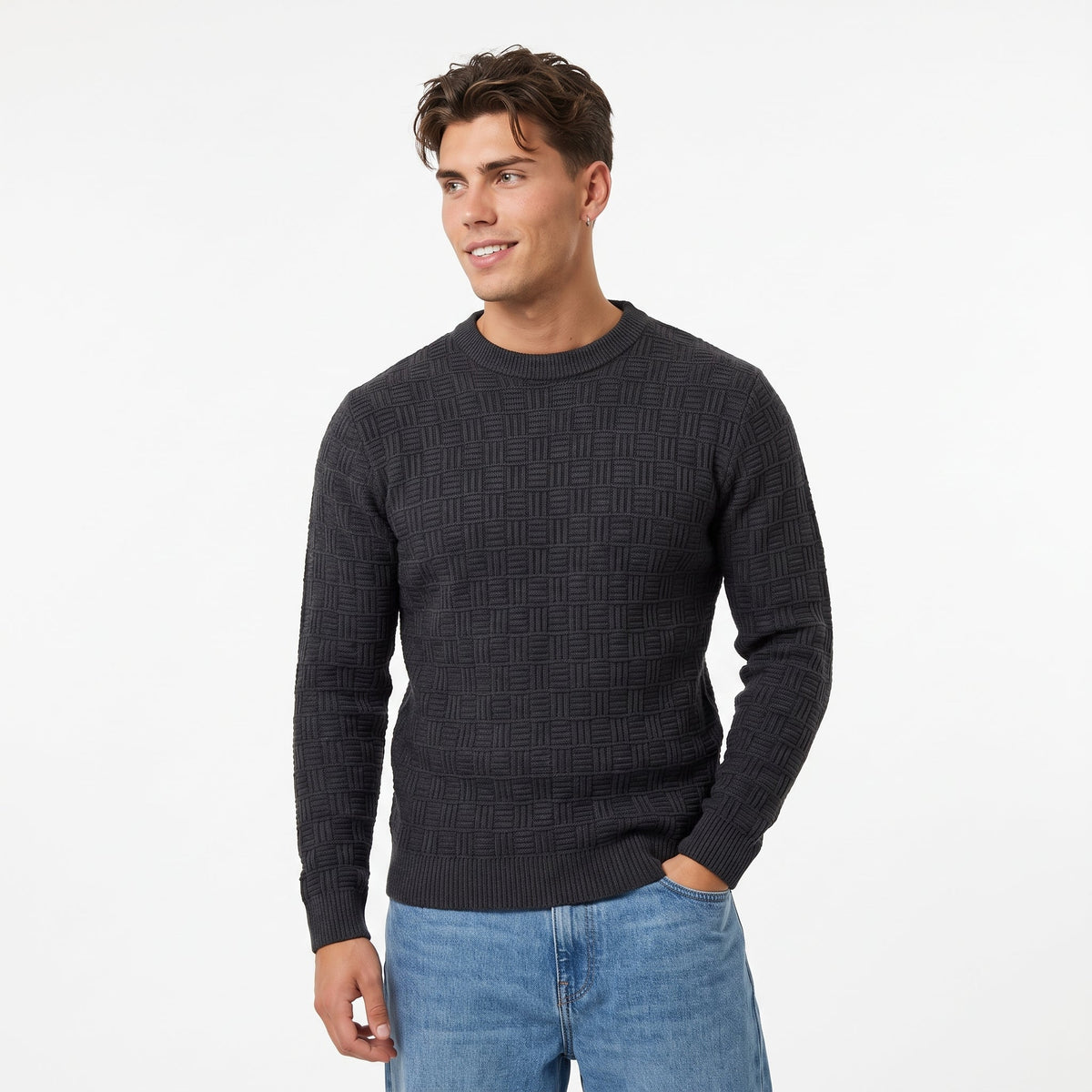 Men's Textured Knit Sweater – Classic Crew Neck