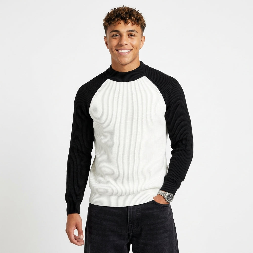 Men's Color-Block Knit Sweater – Retro Crew-Neck