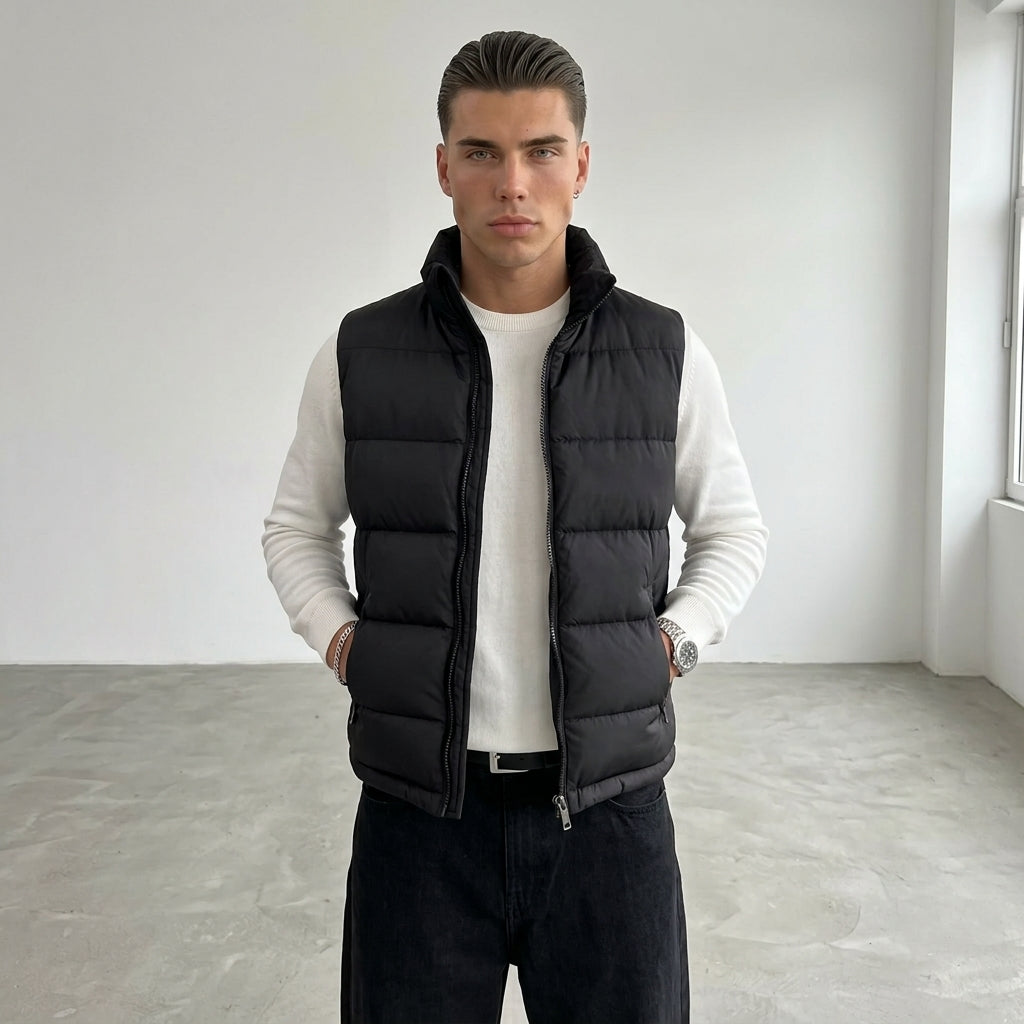 Men's Padded Vest – High Collar & Zip Pockets