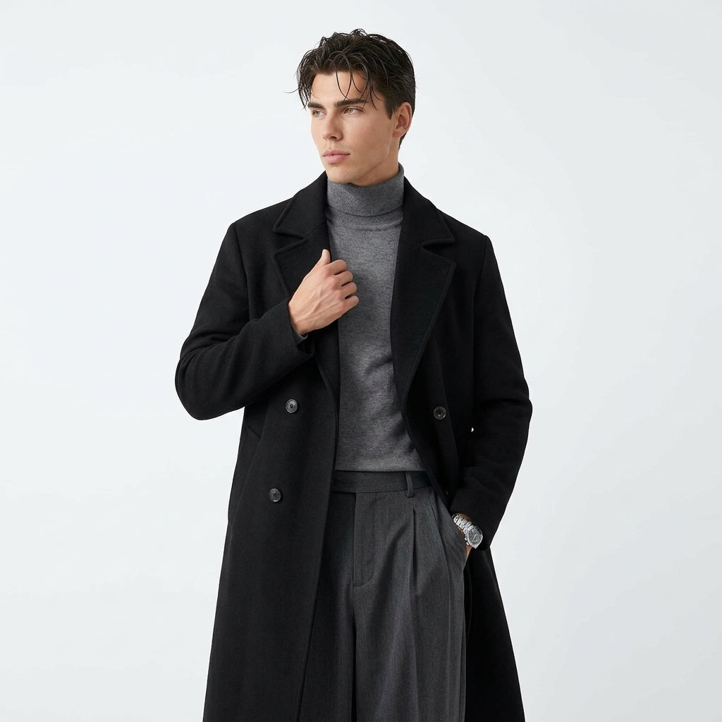 Men's Long Wool Coat – Classic Tailored Design