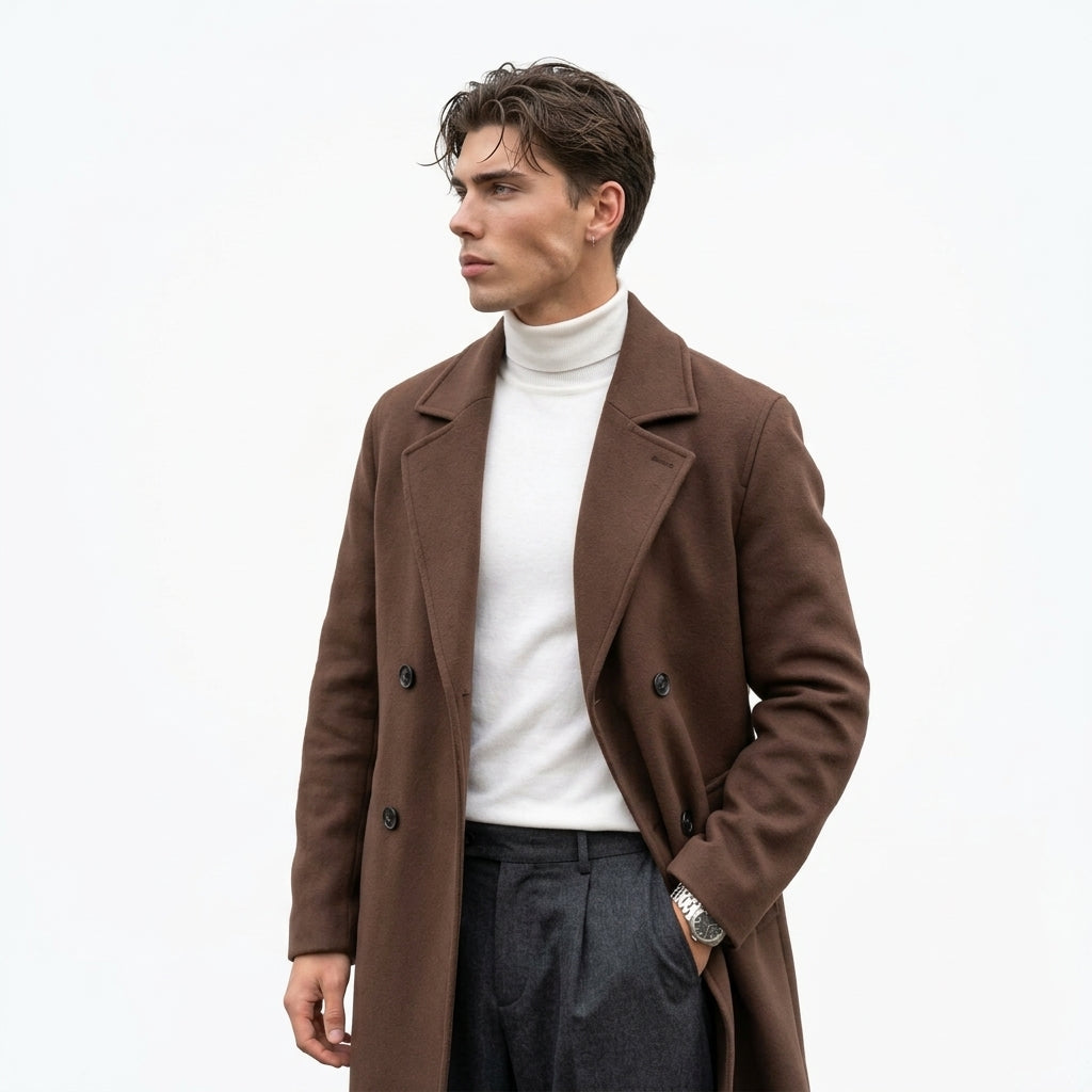 Men's Long Wool Coat – Classic Tailored Design