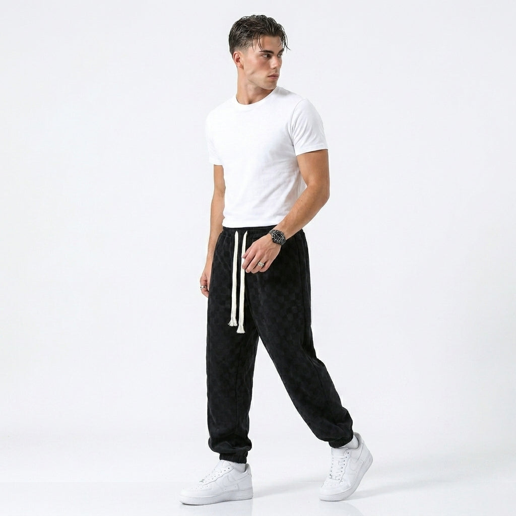 Men's Textured Jogger Trousers – Relaxed Tapered Fit