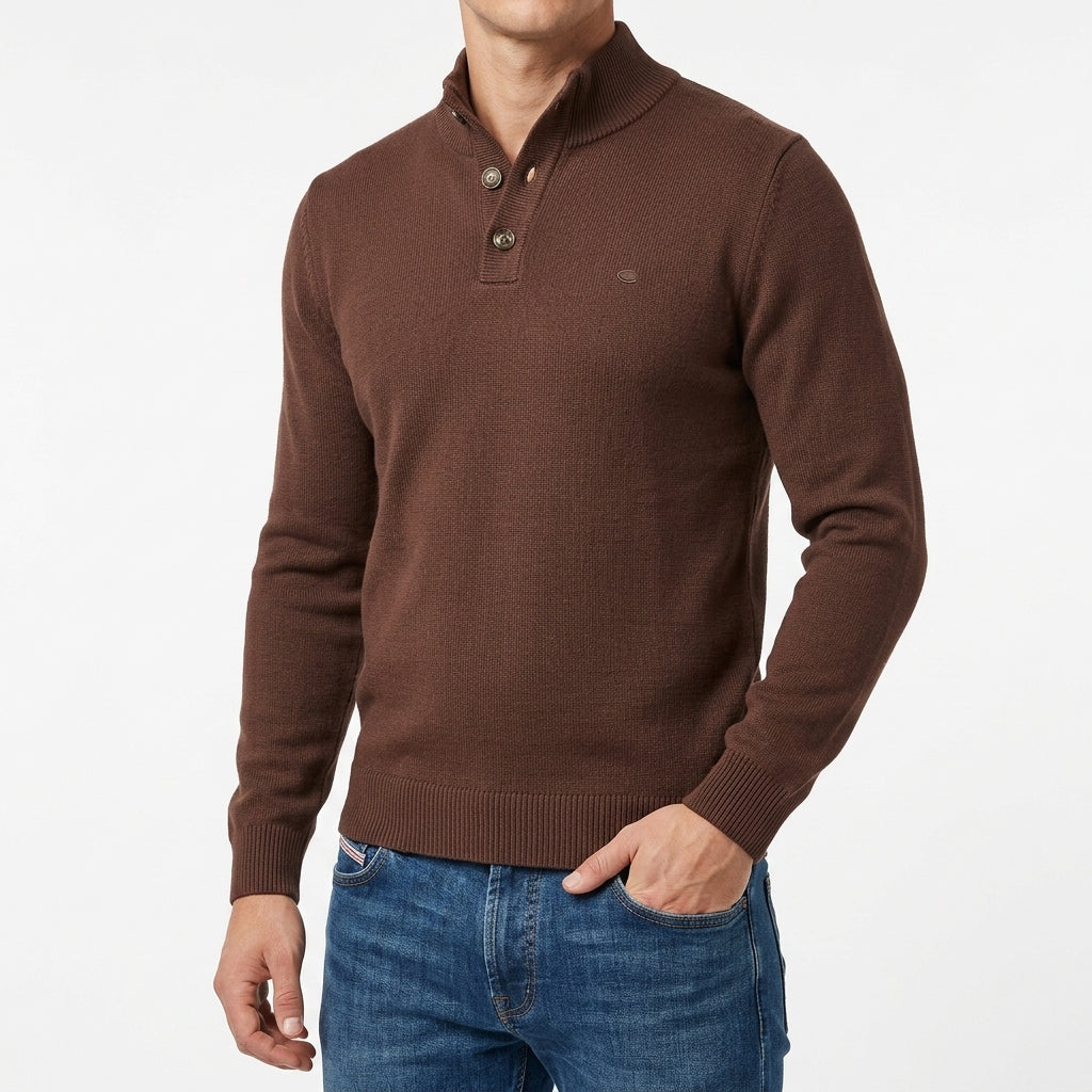 Men's Button Mock-Neck Sweater – Cotton Stretch Knit