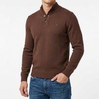 Men's Button Mock-Neck Sweater – Cotton Stretch Knit