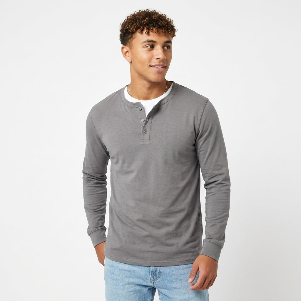 Men's Cotton Henley Shirt – Long Sleeve