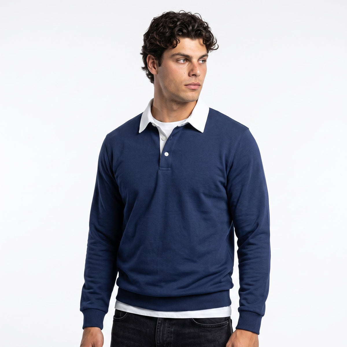 Men's Polo-Collar Sweatshirt – Cotton-Blend Knit