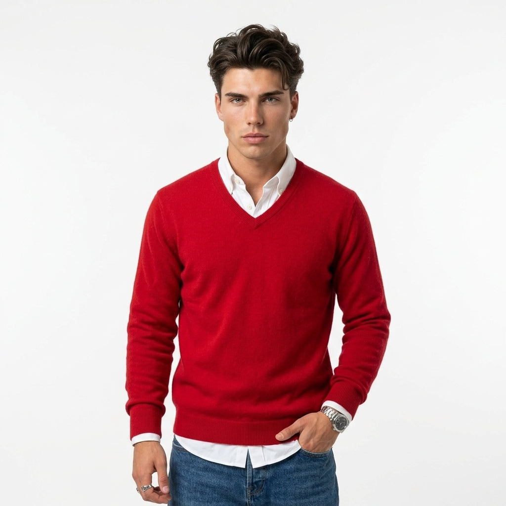 Men's Merino Wool V-Neck Sweater – Fine Knit