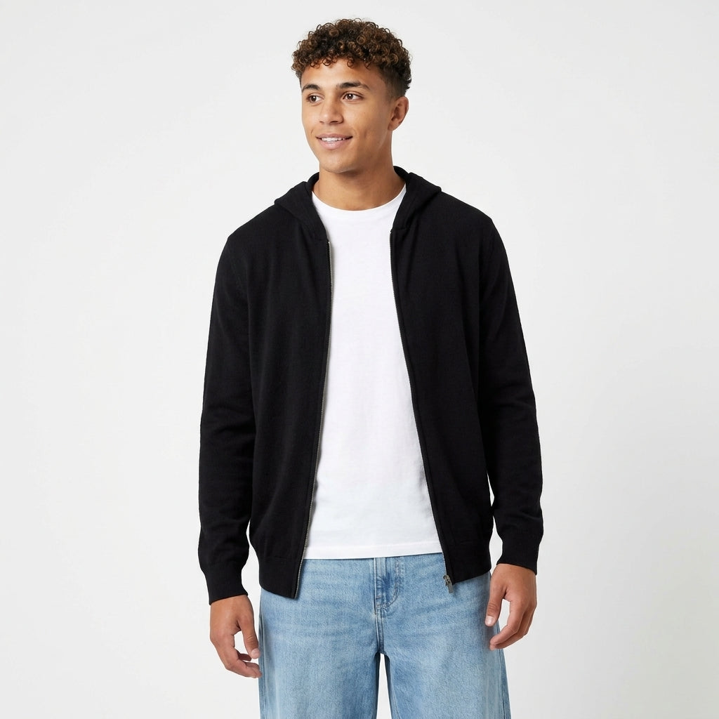 Men's 100% Wool Zip Hoodie – Warm Breathable Knit