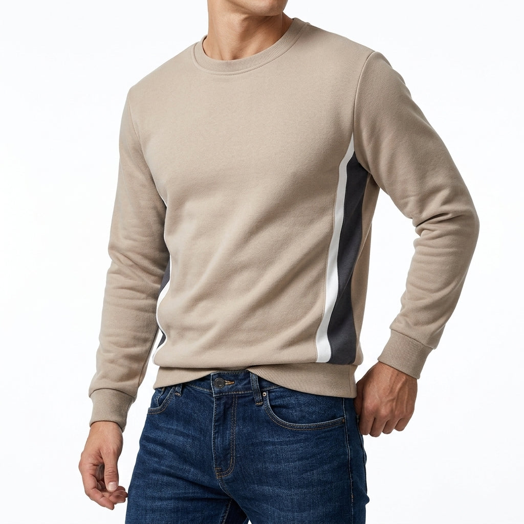 Men's Patchwork Crew-Neck Sweatshirt – Cotton-Blend Knit