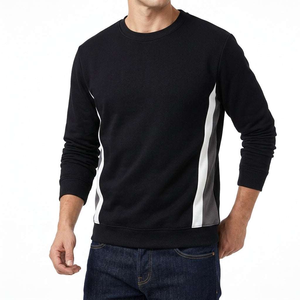 Men's Patchwork Crew-Neck Sweatshirt – Cotton-Blend Knit