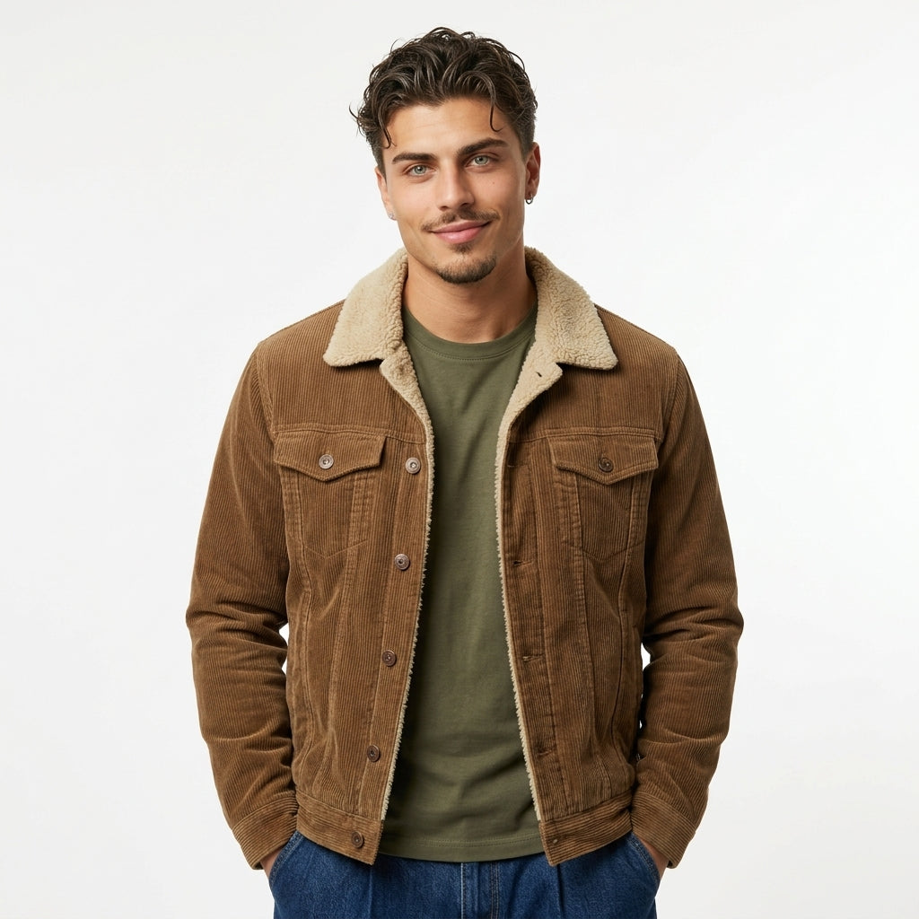 Men's Corduroy Jacket – Quilted Lining & Turn-Down Collar