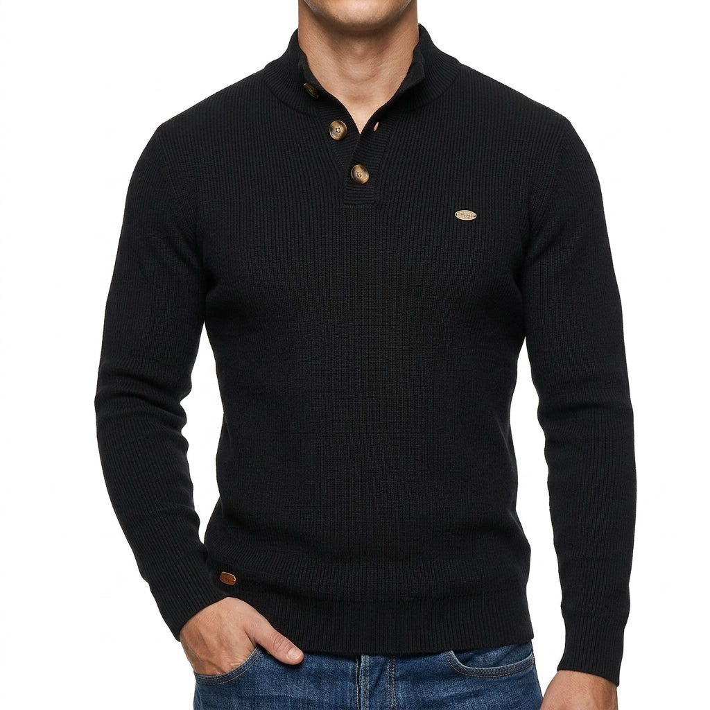 Men's Button Mock-Neck Sweater – Cotton Stretch Knit