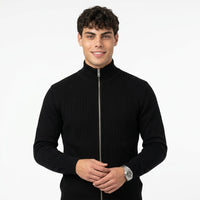 Men's Knitted Zip-Up Sweater – High-Neck Design