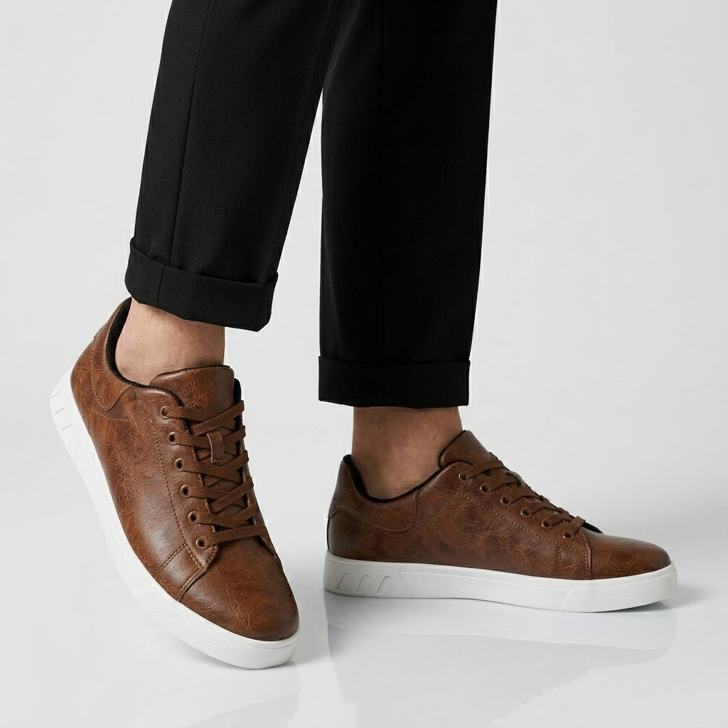 Men's Leather Sneakers – Contrasting White Sole