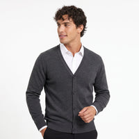 Men's Fleece-Lined Knit Cardigan – V-Neck Button Front
