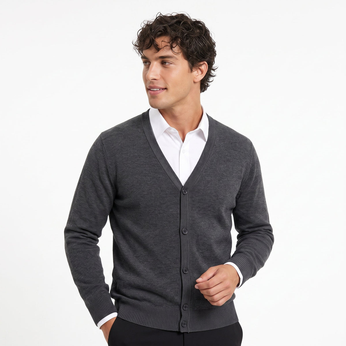 Men's Fleece-Lined Knit Cardigan – V-Neck Button Front