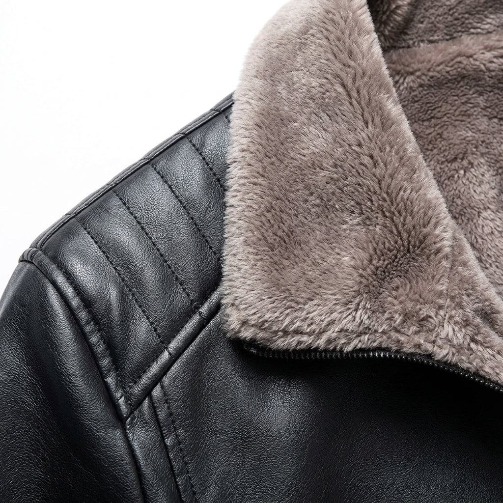 Men's PU Leather Biker Jacket – Fleece Lined