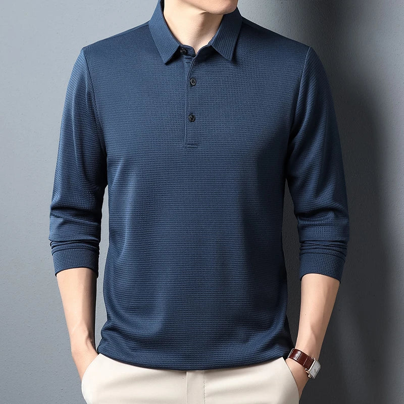 Men's Long-Sleeve Polo Shirt – Textured Casual Fit