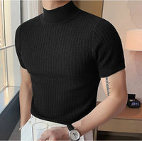 Men's High-Neck T-Shirt – Wavy Textured Knit