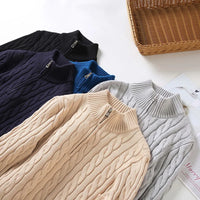 Men's Cable-Knit Half-Zip Sweater – Cotton High Collar