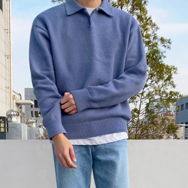 Men's Lapel-Collar Sweater – Relaxed Vintage Fit