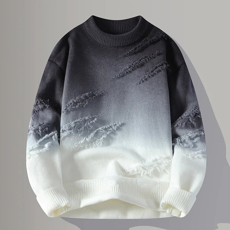 Men's Gradient Textured Sweater – Thick Knit Design