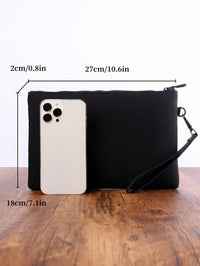 Men's Ultra-Slim Clutch Bag – Synthetic Leather with Wrist Strap