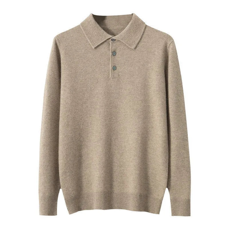Men's Polo-Collar Wool Sweater – Three-Button Knit