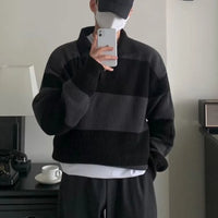 Men's Striped Polo-Collar Sweater – Oversized Chunky Knit