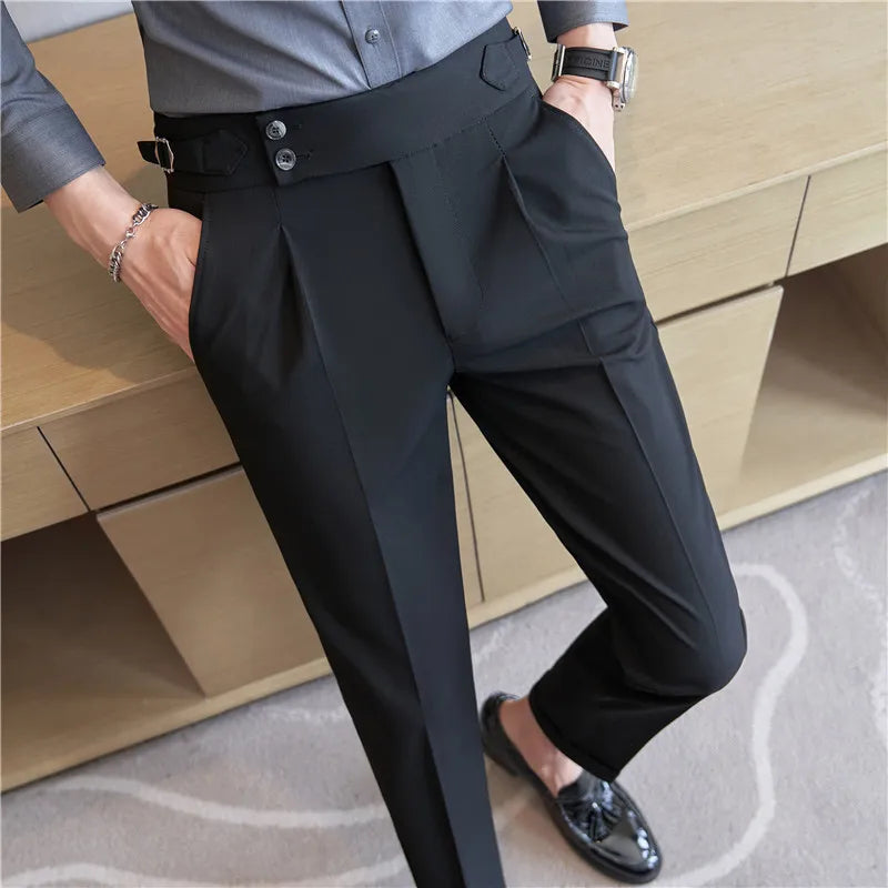 Men's High-Waisted Dress Trousers – Slim Stretch Fit