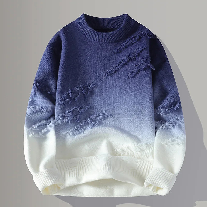 Men's Gradient Textured Sweater – Thick Knit Design