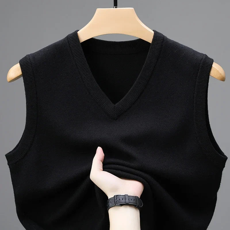 Men's V-Neck Knit Vest – Sleeveless Layer