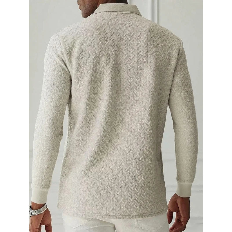 Men's Textured Long-Sleeve Polo Shirt – Smart-Casual Fit