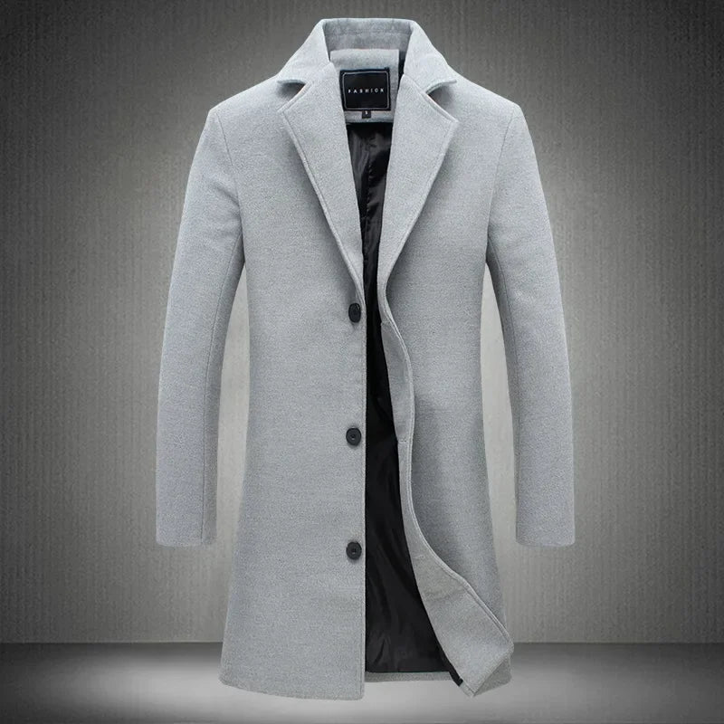 Men's Long Wool-Blend Coat – Tailored Business Casual Fit