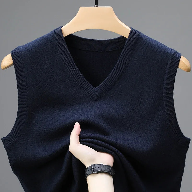 Men's V-Neck Knit Vest – Sleeveless Layer