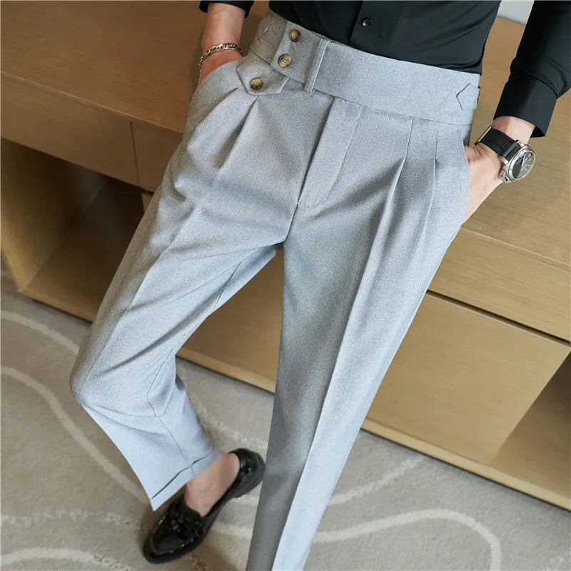 Men's High-Waisted Dress Trousers – Slim Stretch Fit