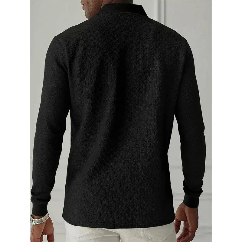 Men's Textured Long-Sleeve Polo Shirt – Smart-Casual Fit