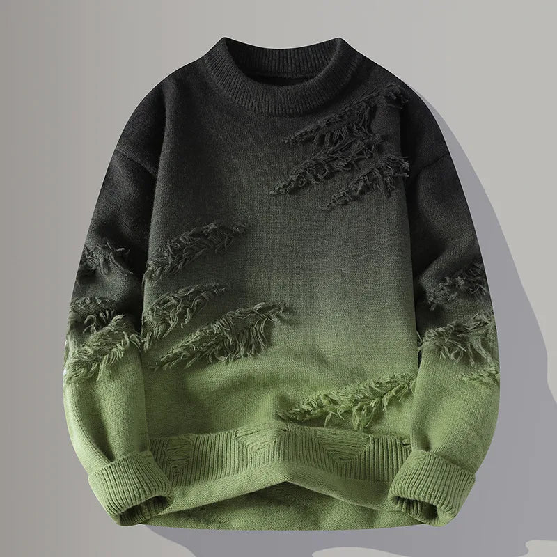 Men's Gradient Textured Sweater – Thick Knit Design
