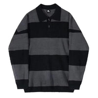 Men's Striped Polo-Collar Sweater – Oversized Chunky Knit