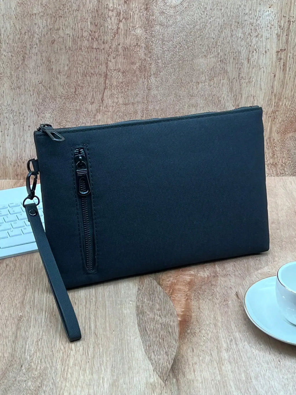 Men's Ultra-Slim Clutch Bag – Synthetic Leather with Wrist Strap