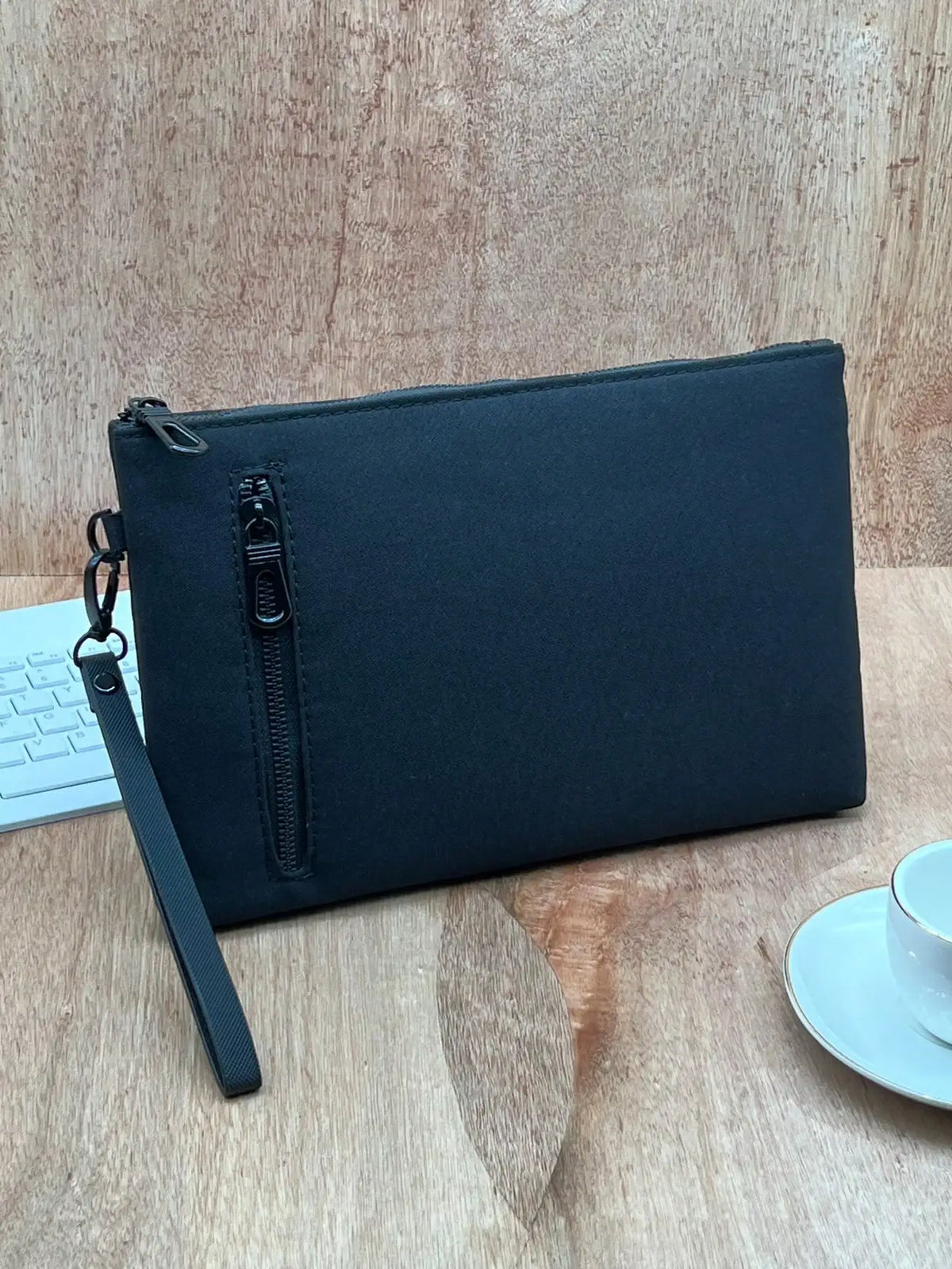 Men's Ultra-Slim Clutch Bag – Synthetic Leather with Wrist Strap