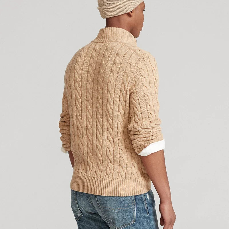 Men's Cable-Knit Half-Zip Sweater – Cotton High Collar