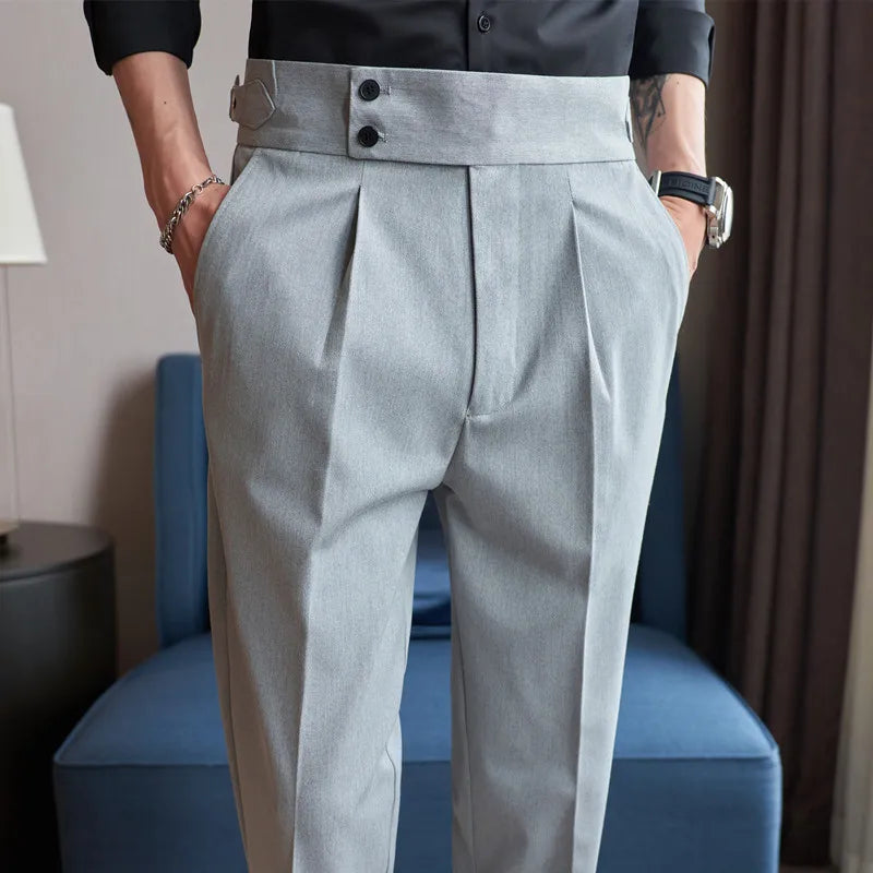 Men's High-Waisted Dress Trousers – Slim Stretch Fit