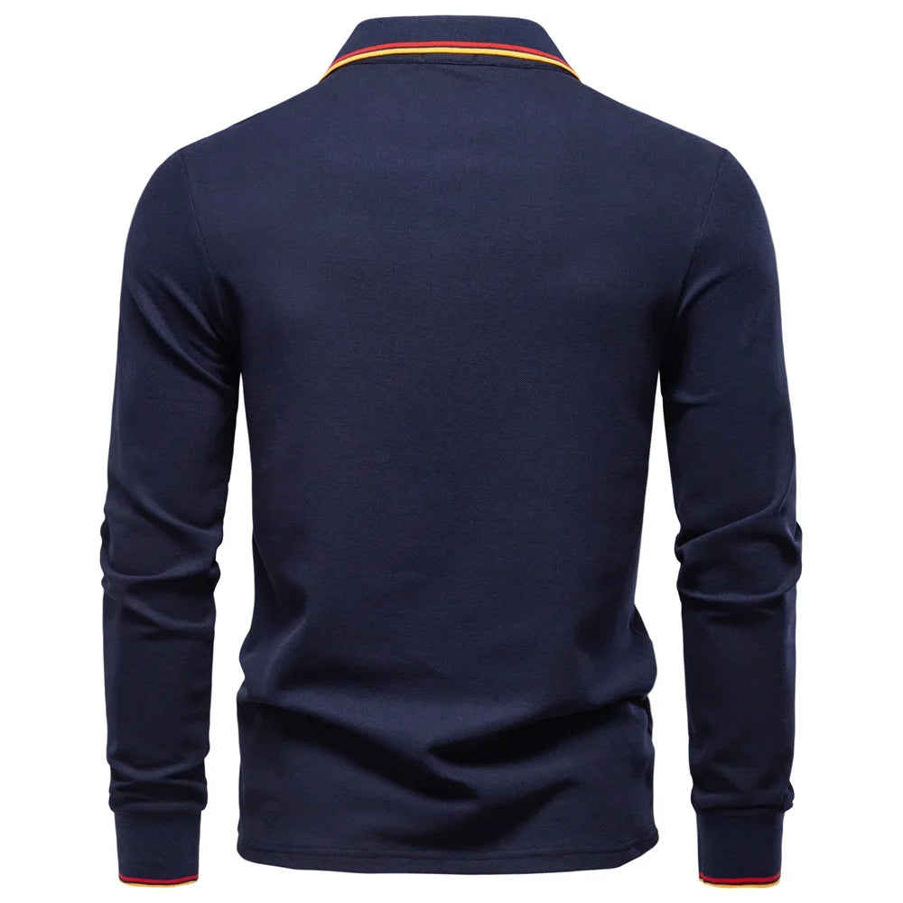 Men's Cotton Henley Polo Shirt – Long Sleeve