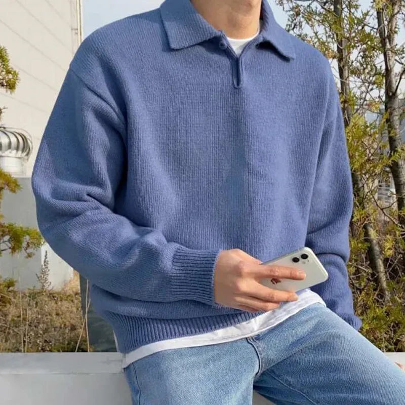 Men's Lapel-Collar Sweater – Relaxed Vintage Fit