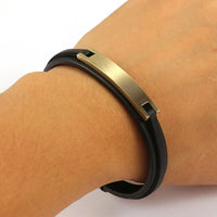 Men's Leather & Stainless Steel Bracelet – Geometric Design