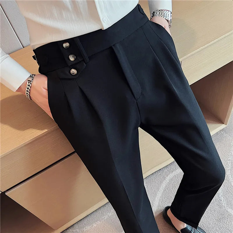 Men's High-Waisted Dress Trousers – Slim Stretch Fit