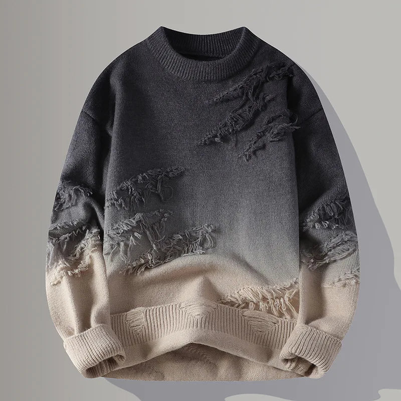 Men's Gradient Textured Sweater – Thick Knit Design