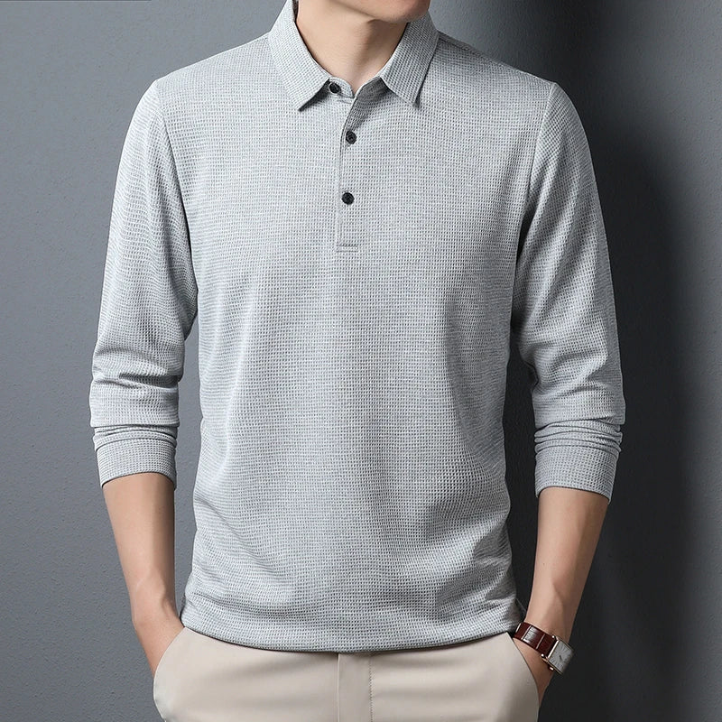Men's Long-Sleeve Polo Shirt – Textured Casual Fit